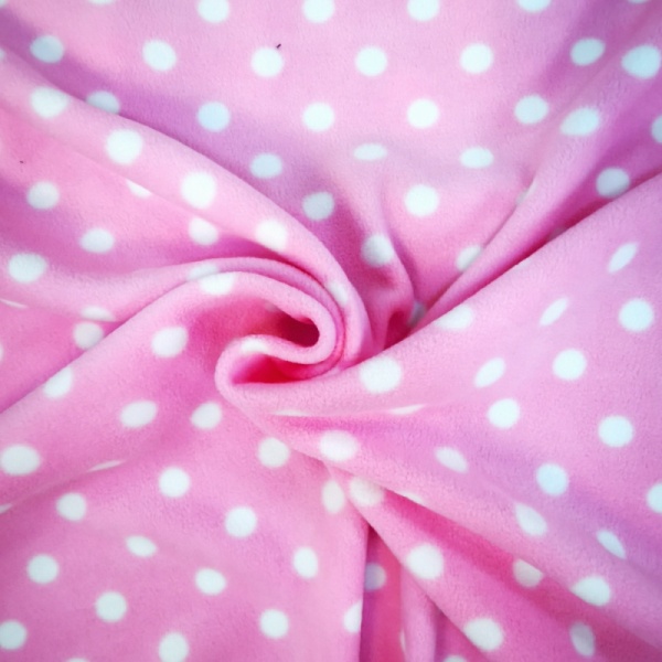 Anti Pill Fleece Fabric - White Spot on Baby Pink